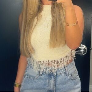 Shop These Three Cream Fringe Top